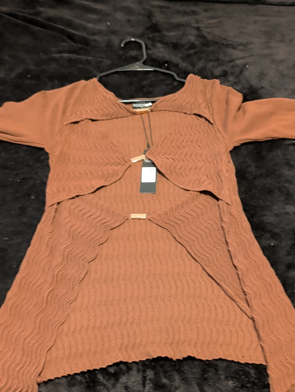 Fashion Nova Rust Wave Knit Dress with Gold Clips